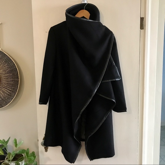 Custom Designed & Tailored Wool / Leather Coat, Size S - Picture 14 of 14